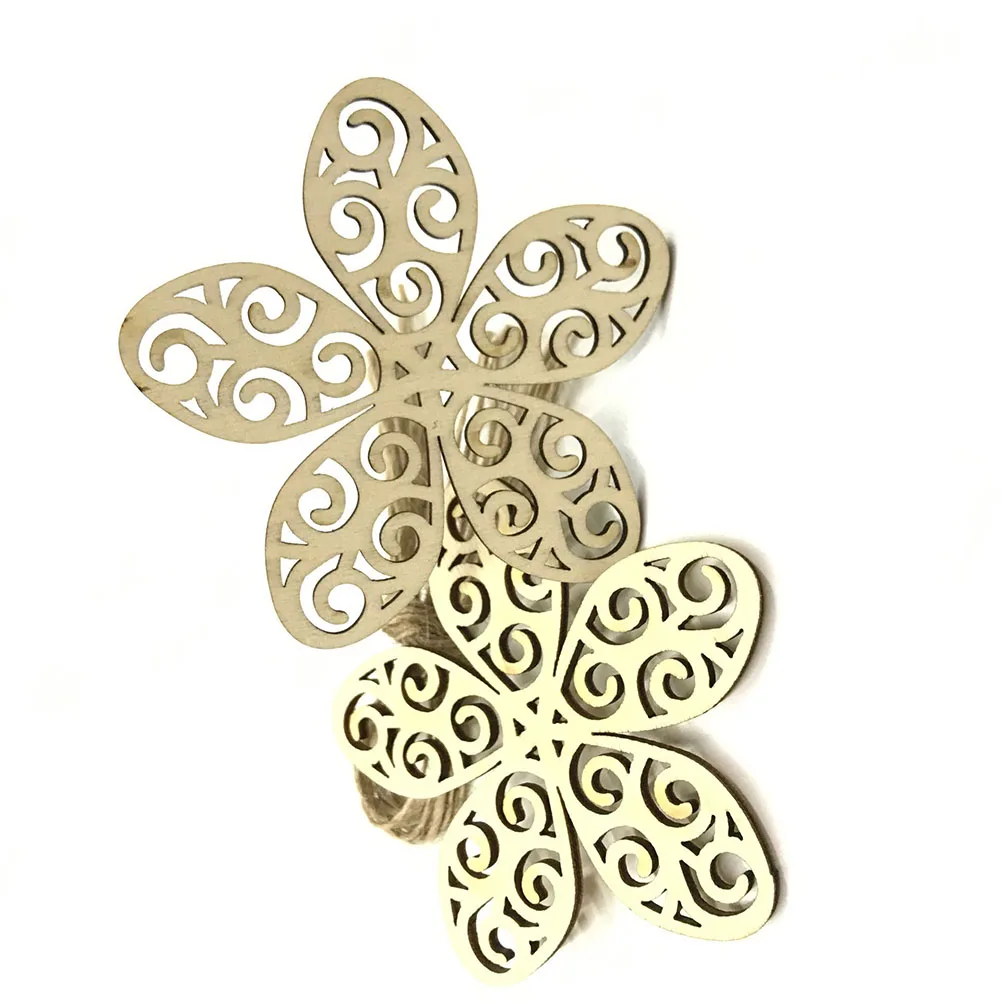 

10pcs Flower Shape Wooden Cutouts Hollow Craft Slices Diy Ornament Decoration Boho Style For Wedding Christmas Art Projects
