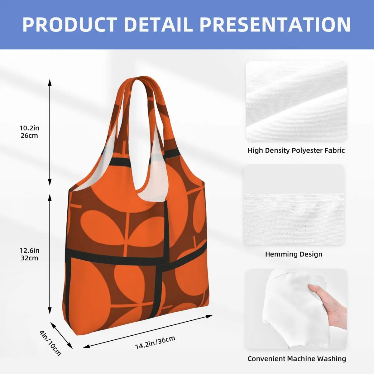 Custom Reusable Print Orange Orla Kiely Shopping Bag Women Canvas Shoulder Tote Bag Portable Groceries Shopper Bags Handbags