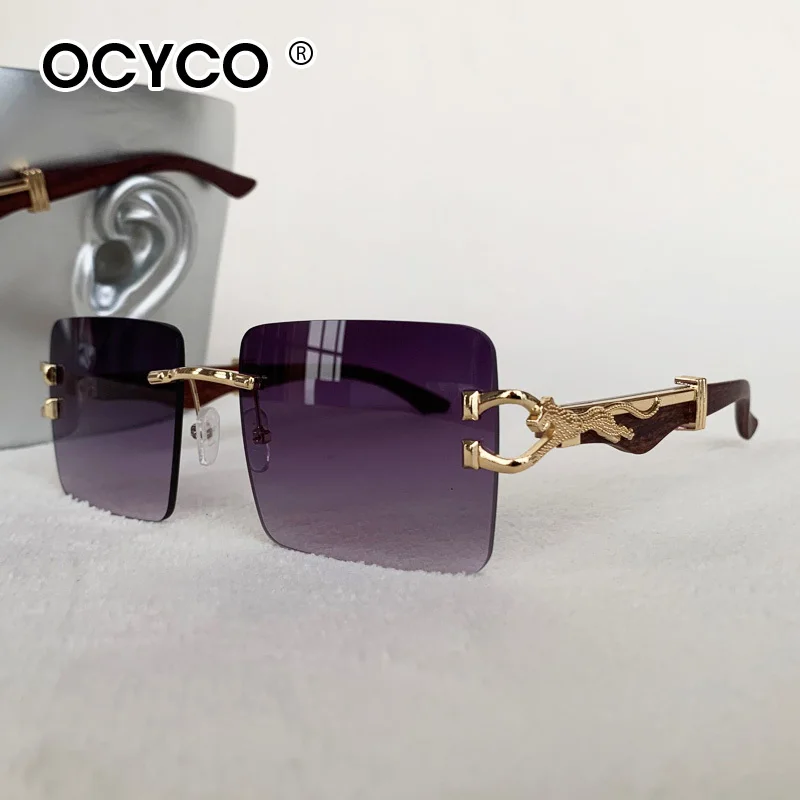 Mode Randlose Quadratische Sonnenbrille Für Mann Leopard Design Gradienten Sonnenbrille Frau Luxus Outdoor Brillen UV400 – Detail 4