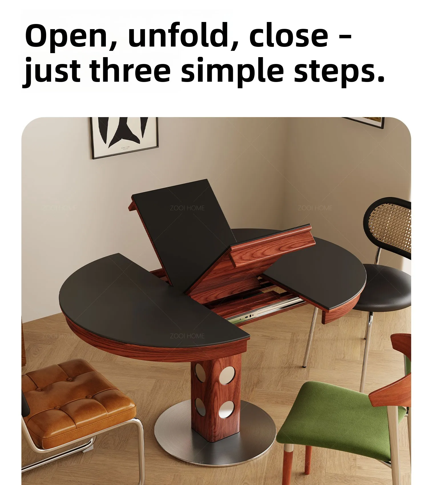 طاولة طعام قابلة للسحب بيضاوية قابلة للطي من ألواح الصخور، شقة منزلية صغيرة، طاولة مستديرة من القرون الوسطى من باوهاوس