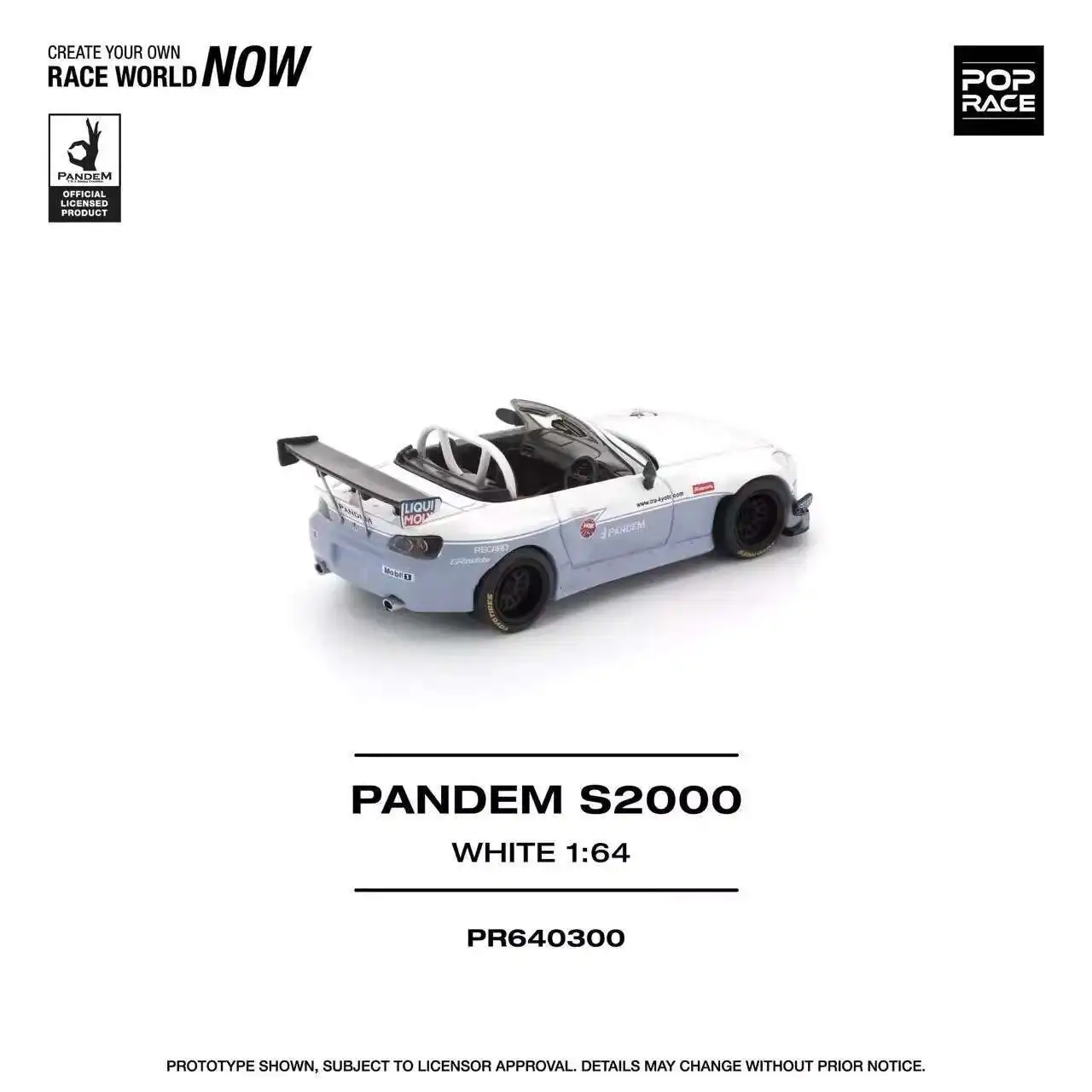 

PreSale POP RACE 1:64 Pandem S2000 AP1 Rocket Bunny White Car Model Collection Toys Openable Hood Diecast