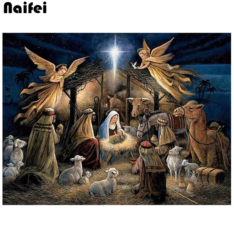 

5d Diy Diamond Painting Cross Stitch Birth Of Jesus Christ Full Square round Diamond mosaic home Decorative Diamond Religions