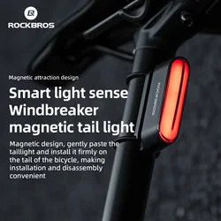 ROCKBROS Bike Rear light Magnetic Bicycle Tail Light IPX6 Waterproof 7Lighting Mode Smart Brake Sensor Rear Light Bike Accessory