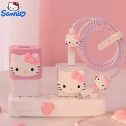 Sanrioed Hello Kitty Data Cable Protective Cover Anime Cute Kitty Stuff 20W Iphone Kawaii Charger Protector Winding Cover