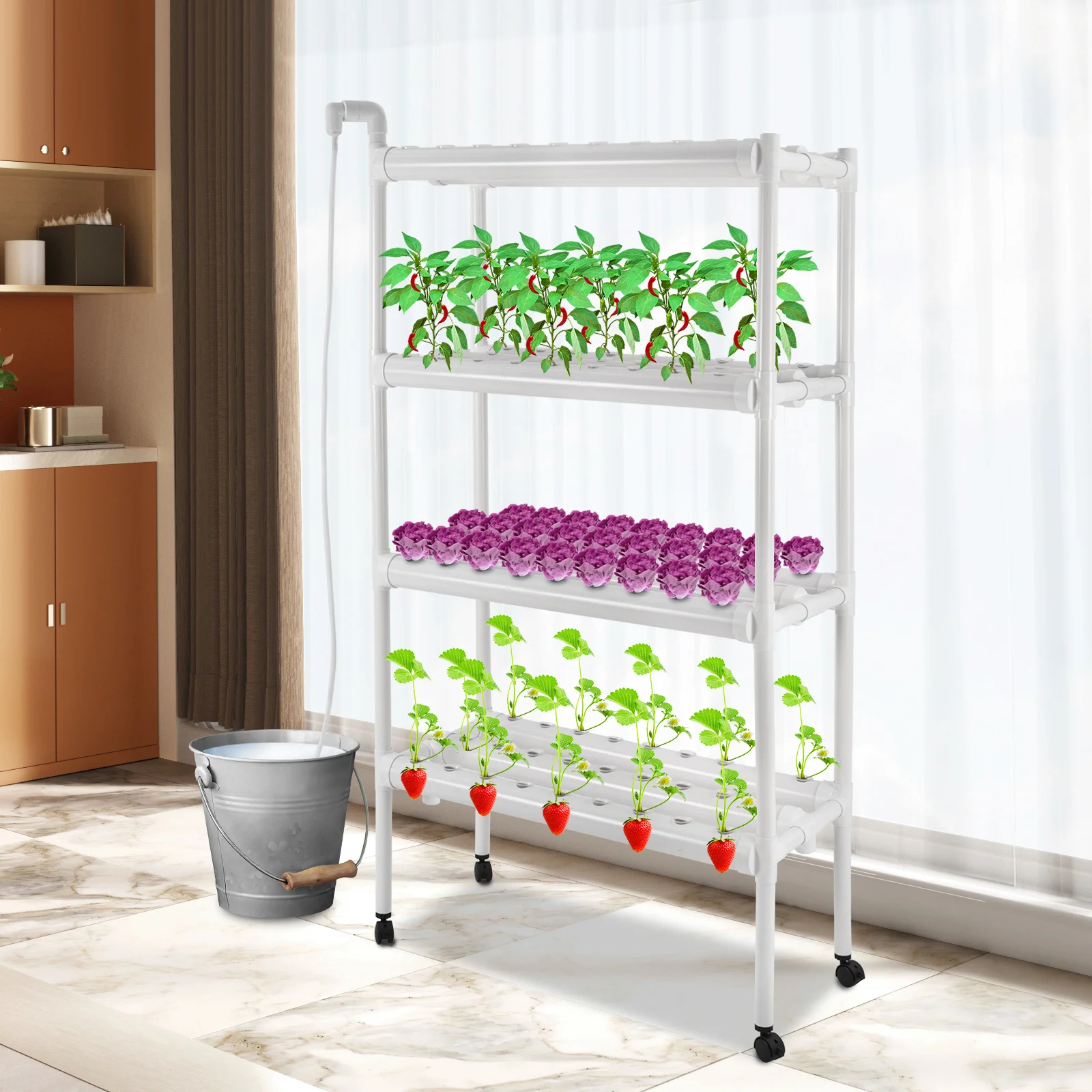 

Hydroponic Grow Kit Hydroponics System 108 Plant Sites 4 Layers 12 Pipes For Growing Lettuce, Oilseed Rape,Strawberries,Tomatoes