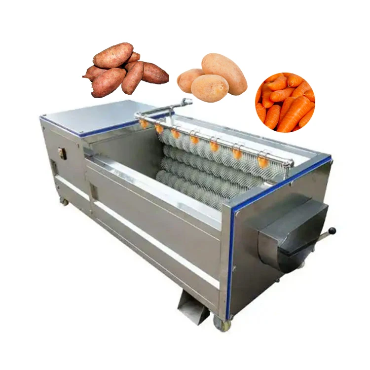 Automatic Lotus Root Vegetable White Radish Ginger Sweet Potato Taro Brush Cleaning and Carrot Polishing Washing Peeling Machine