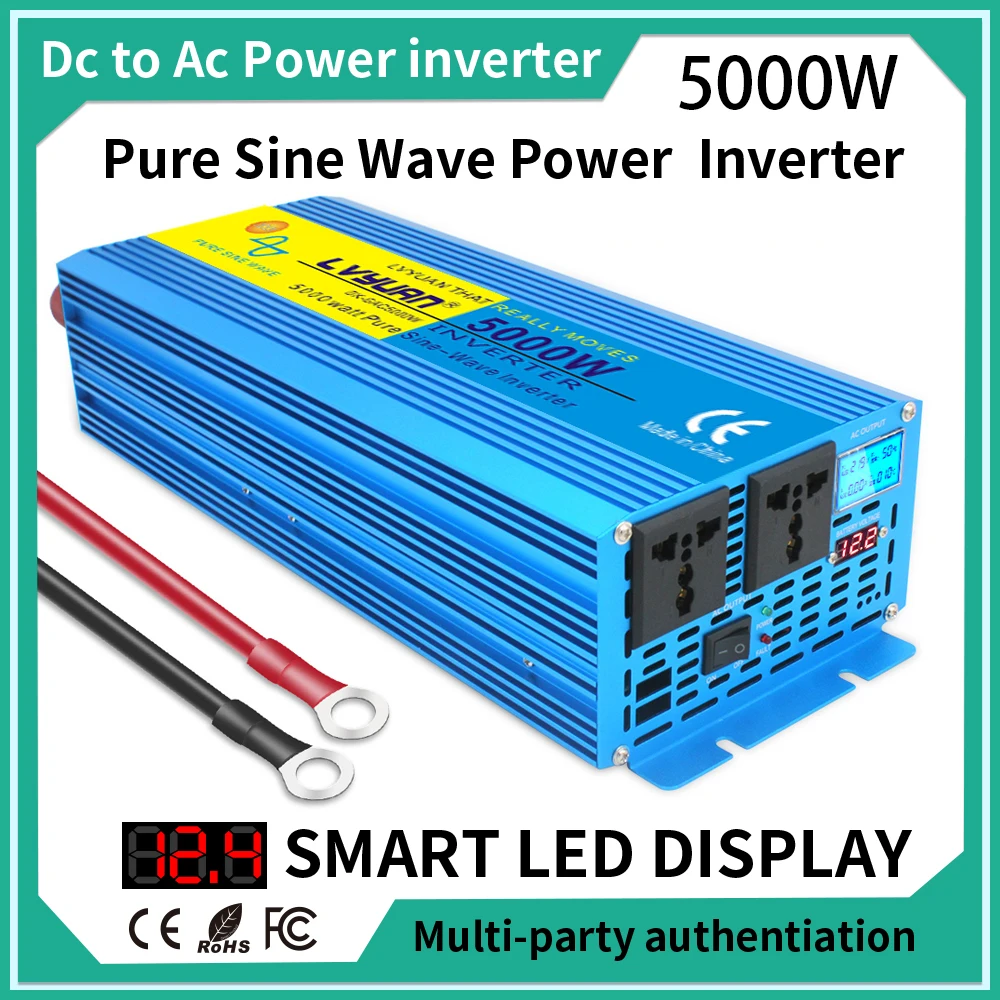 

2000W 3000W 5000W Pure Sine Wave Inverter DC 12v To AC 220v Power Volt Converter Transformer Car Inversor LED Display Solar