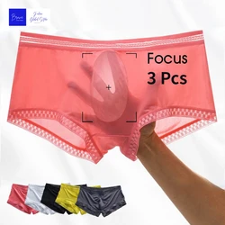 3 Pcs Mens Boxer Shorts Ice Silk Men Panties Seamless Sexy Underwear Man Underpants Panties Male Ultra-thin Breathable Briefs