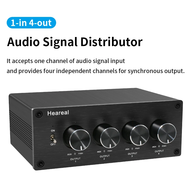 

1 вход и 4 выхода могут быть одновременно подключены к 1 аудиосигнальному разветвителю, а 4 выхода могут индивидуально управляться.