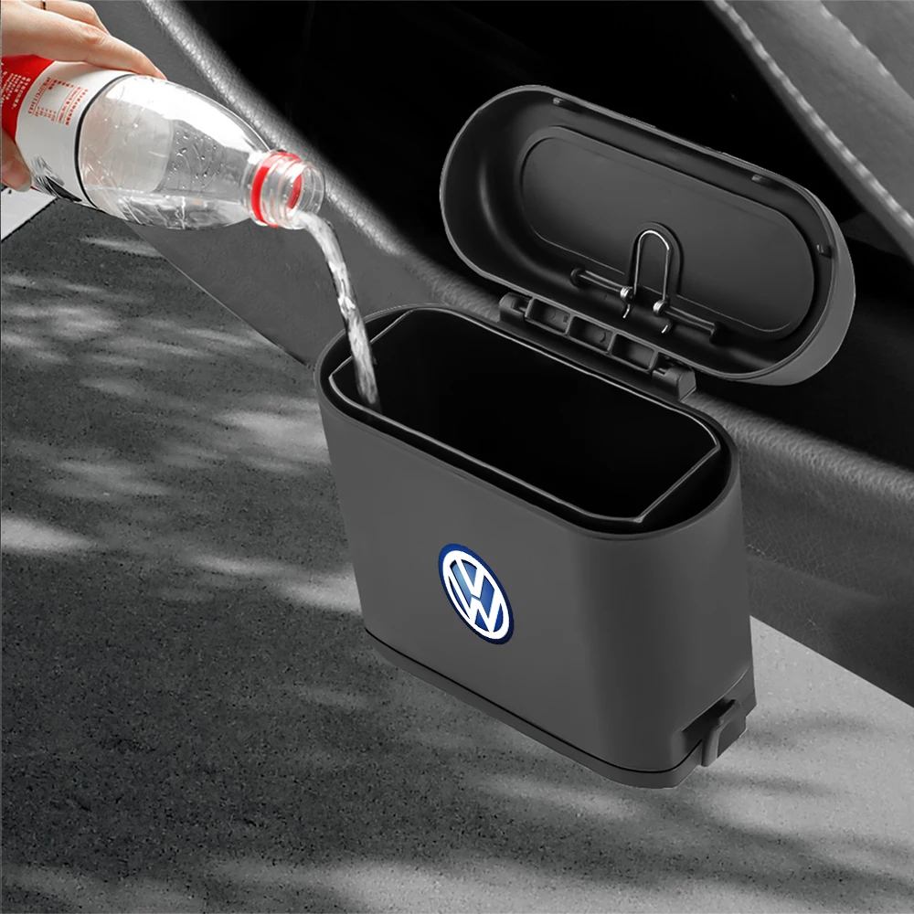 1PCS Portable black Abs car trash can storage box flip-top trash can Car Accessories For Volkswagen R Line R32 Touareg Passat