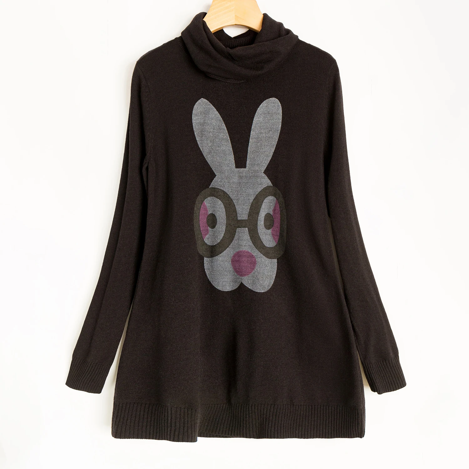 

Autumn Winter Cartoon Knitwear Loose Free Ne Pullover Anti-Aging Quali Versatile Mid-Length Commute Sle Polyester Blend