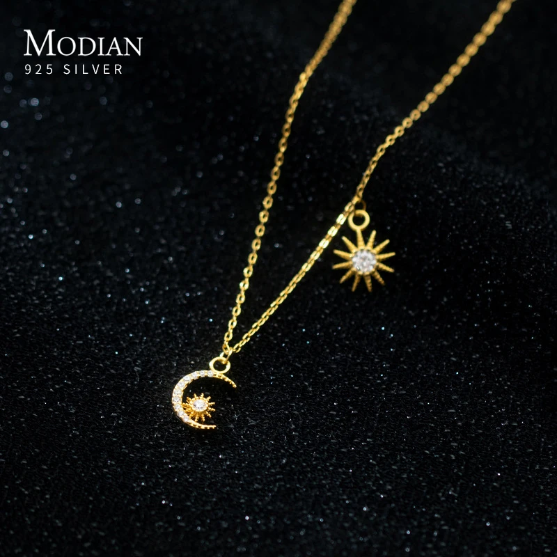 Modian 925 Sterling Silber Original Design Sonne & Mond Charm Halskette trend ige Gold Farbe Halskette edlen Schmuck für Frauen