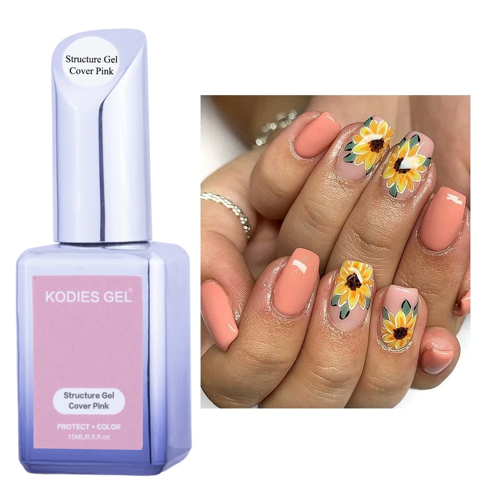 KODIES GEL Structure Rubber Base Gel Nail Polish 15ML UV/LED Cover Pink Gellak Gummy Base Coat Gel Varnish All for Manicure Nail