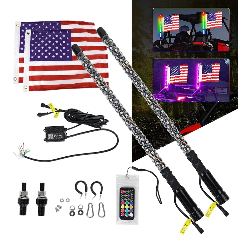 

2ft RGB LED Whip Lights Flag Pole RF Remote Control / APP RGB Lamp for Jeep RZR ATV UTV Offroad Boat Car Truck SUV
