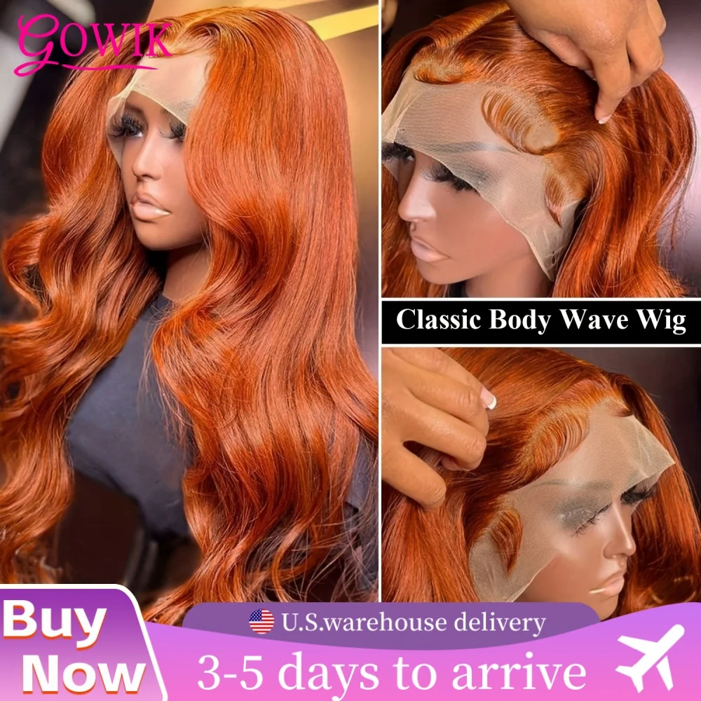 Perruque Lace Front Wig 100% brésilienne naturelle, cheveux longs et lisses, Orange gingembre, Transparent Hd, 13x6, pour femmes