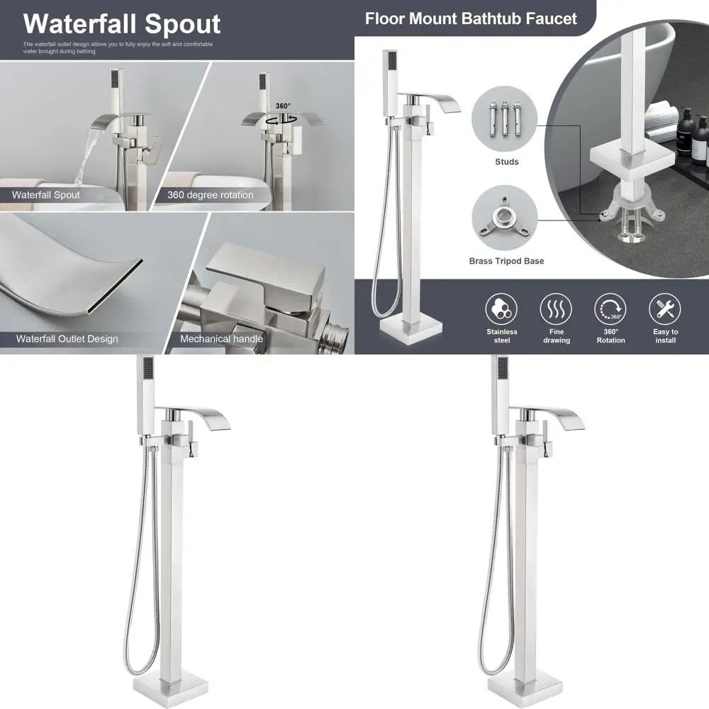 

Brushed Nickel Freestanding Tub Faucet with Handheld Shower Mixer