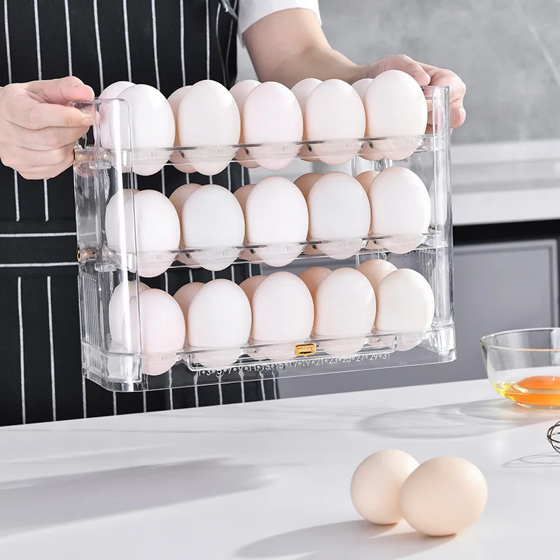 New Egg Refrigerator Storage Box Can Be Reversible Three Layers of 30 Egg Cartons Home Kitchen Egg Tray Multi-layer Egg Rack