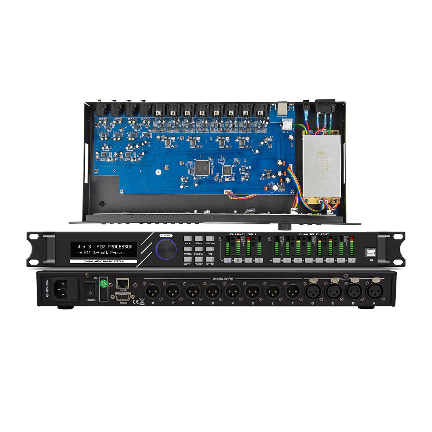 4 Input 8 Output Professional Audio Equalizer Speaker Management System for Stage Sound Equipment