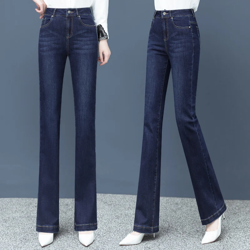 

Джинсы женские с высокой талией, расклешенные, свободного кроя, больших размеров, прямые, из хлопкового стрейч-денима, буткат-брюки