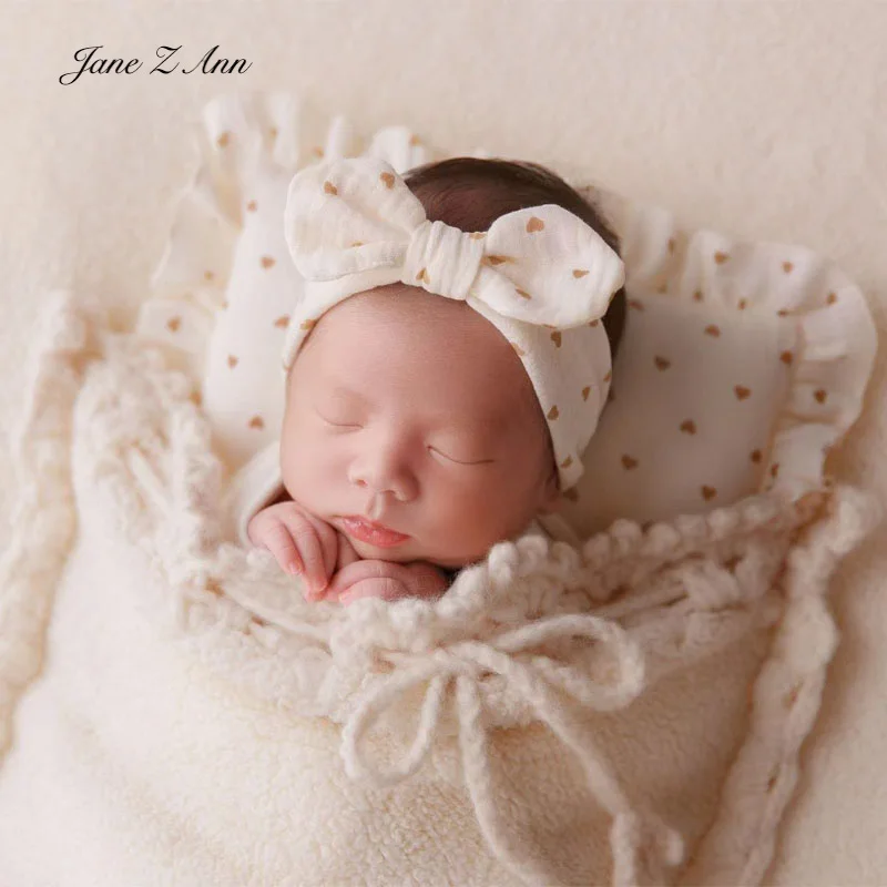 Accesorios para fotos de bebé recién nacido, diadema con lazo de corazón, envoltura de almohada, manta de hilo para dormir, estudio de tiro