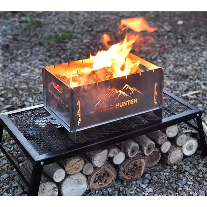 Outdoor stainless steel charcoal grill Zibo barbecue grill camping folding firewood stove bonfire burning table