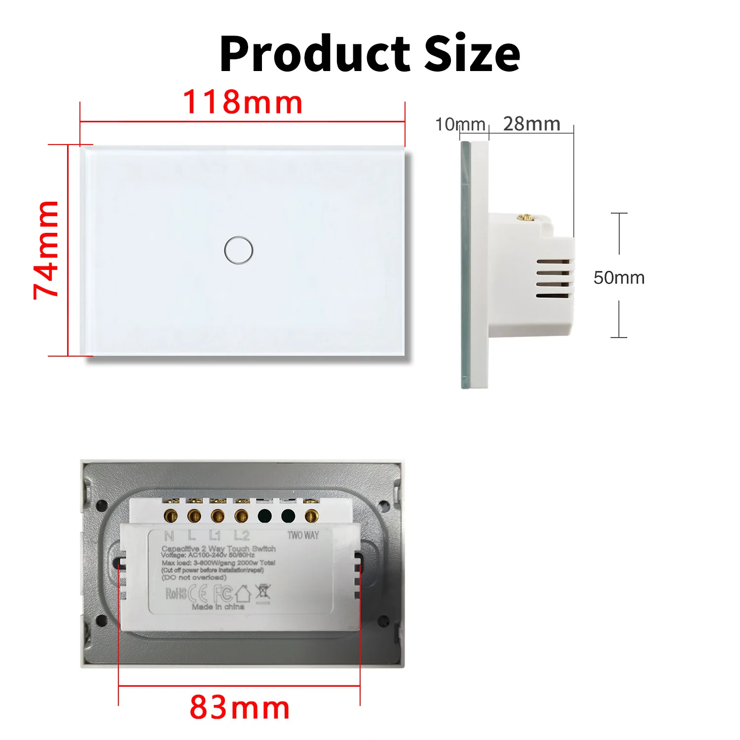 Dual Touch Switch 2Way Light LED Sensor Wall Switches With Tempered Glass Panel Bedroom Stair Switch For US BR Country No Wifi