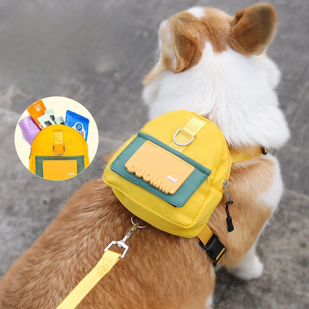 

Pet Backpack With Harness Collar Outdoor Travel Portable Dog Training Treat Pouch Puppy Snack Reward Waist Bag Dogs Poop Bags