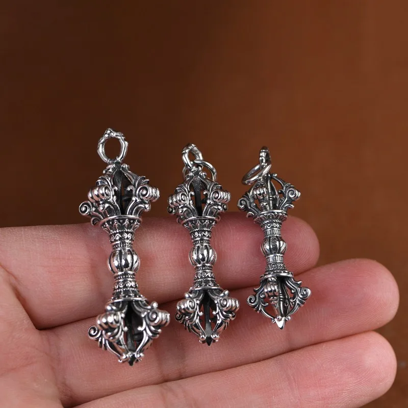 BOCAI S925 Sterling Silver Pendant for Men Women Retro Buddhist Vajra Pestle Amulet Charm Fashion Jewelry Wholesale