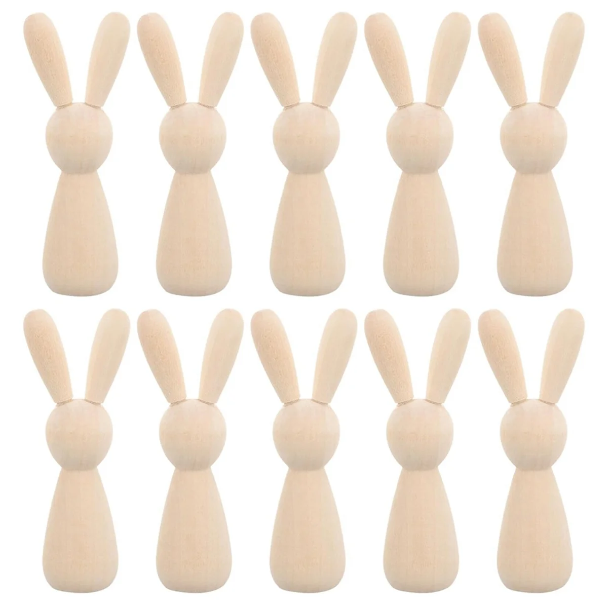 10Pcs Unfinished Wooden Rabbit Doll Figure Unpainted Peg Dolls DIY Blank Wood Bunny Puppet CAU30t Art Easter Decoration