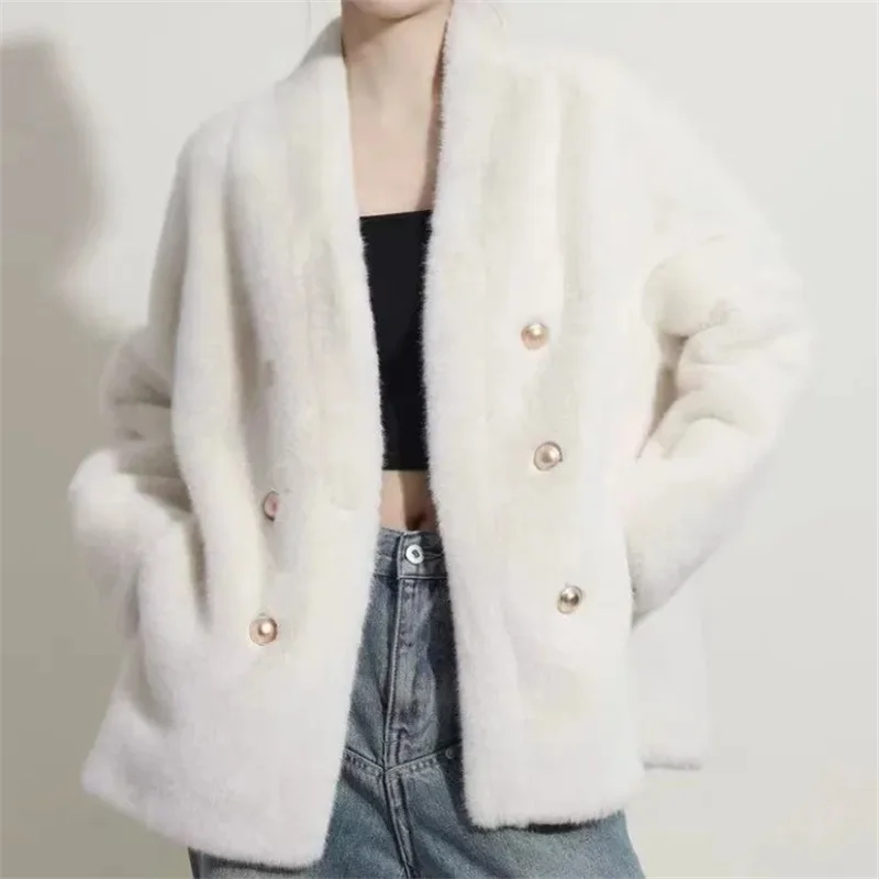 mink fur coat Women new 2024autumn winter fashion short Fur integration Jacket environmental protection Mao Mao Outwear female