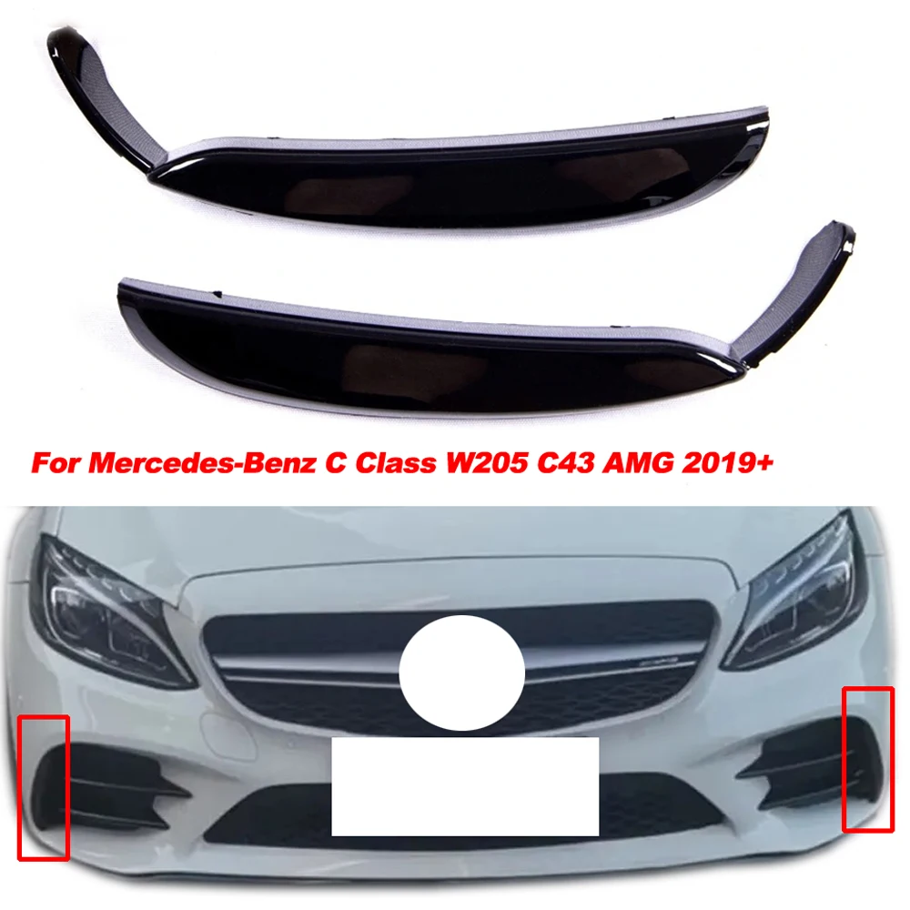 Front Bumper Fog Light Splitter Air Cover Trim Gloss Black For Mercedes-Benz C Class C180 C260 C300 W205 C43 AMG 2019+