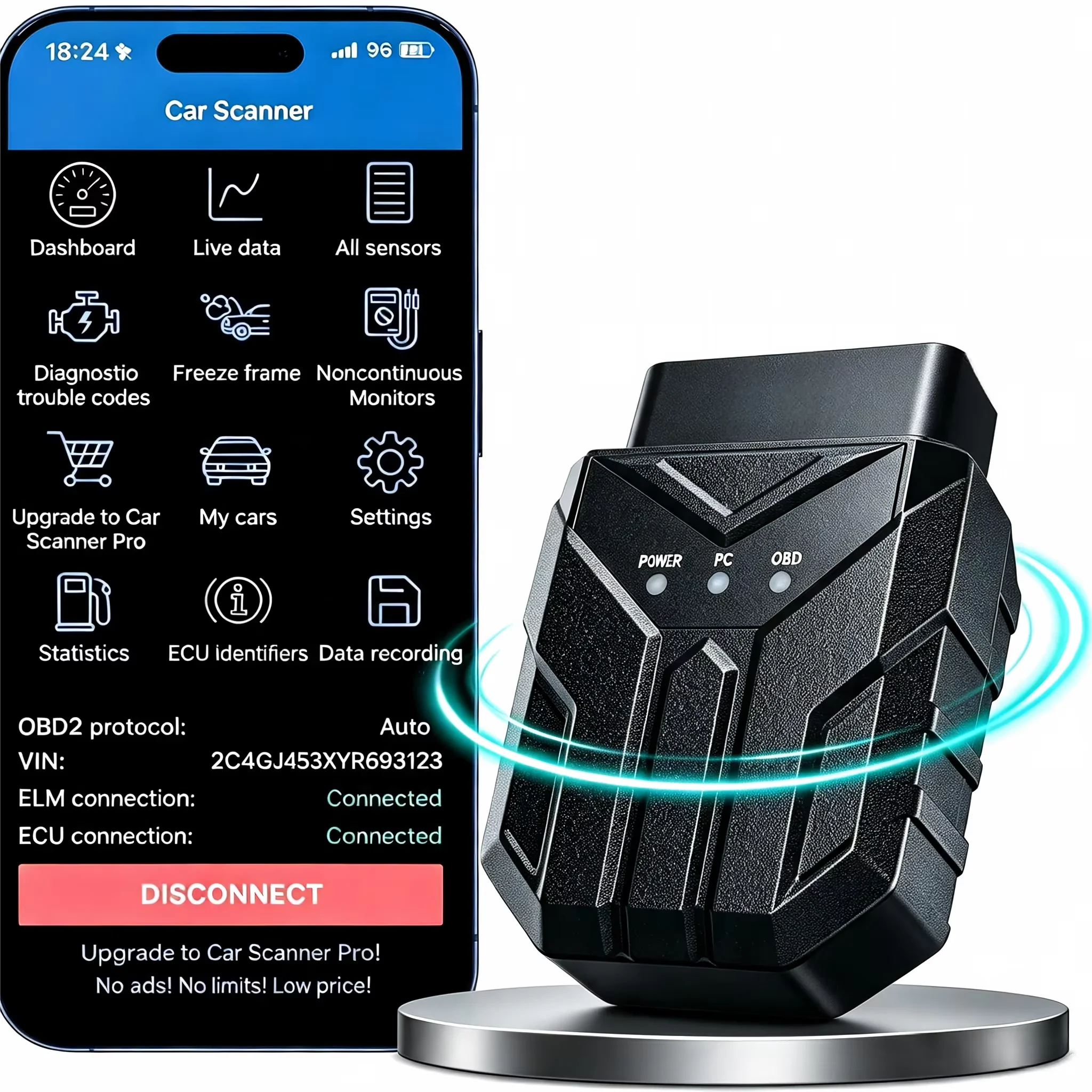 Latest Mini Bluetooth OBD2 Car Diagnostic Scanner. Reads & Clears Trouble Codes. Fits Most 1996+ Vehicles.