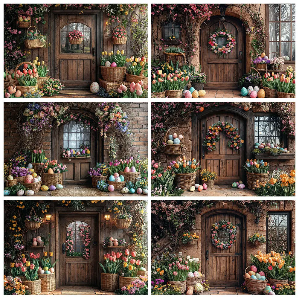 Spring Easter Photography Backdrop Colorful Flowers Rabbit Bunny Eggs Green Grass Kids Artistic Portrait Decoration Background