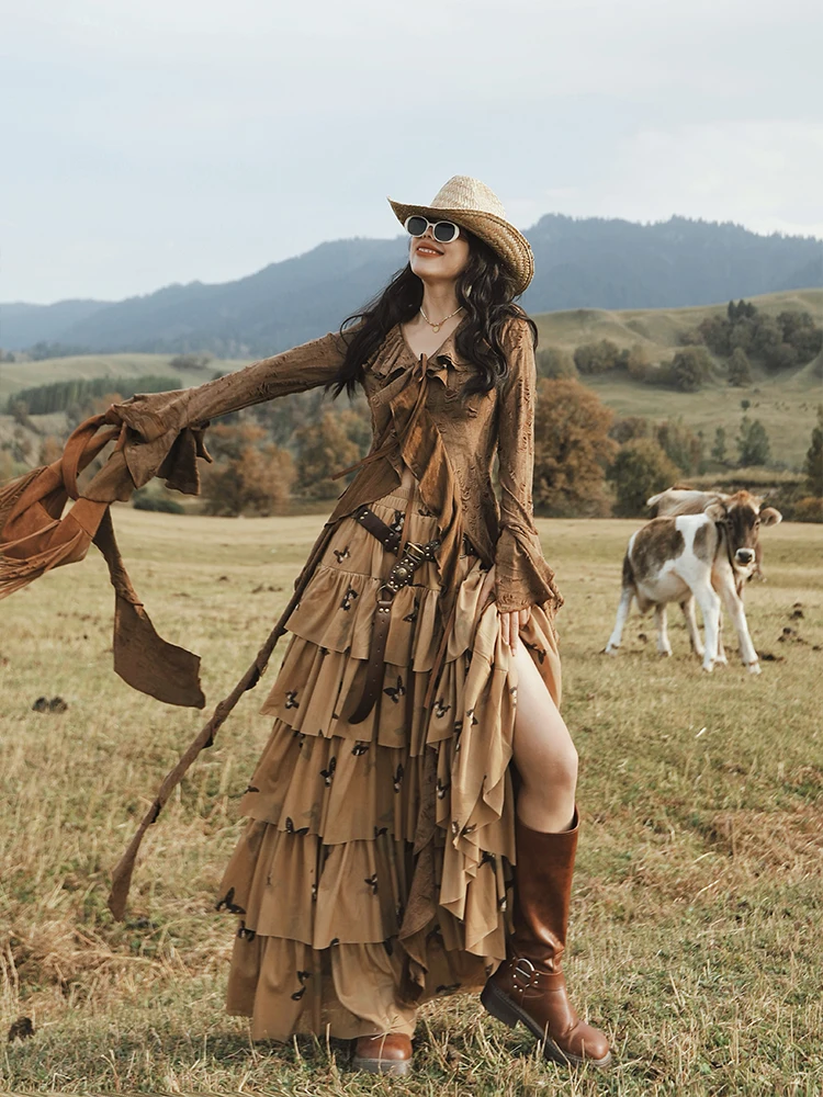 TIYIHAILEY Knitting Coat Women Bandage Outerwear Irregular Full Sleeve Hollow Out Cardigan Sweater 2025 New Brown Ladies