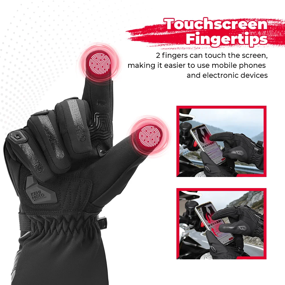KEMiMOTO CE Motorcycle Gloves Winter Black Guantes Moto Invierno Warm Touch Screen Waterproof Windproof Gloves Protective