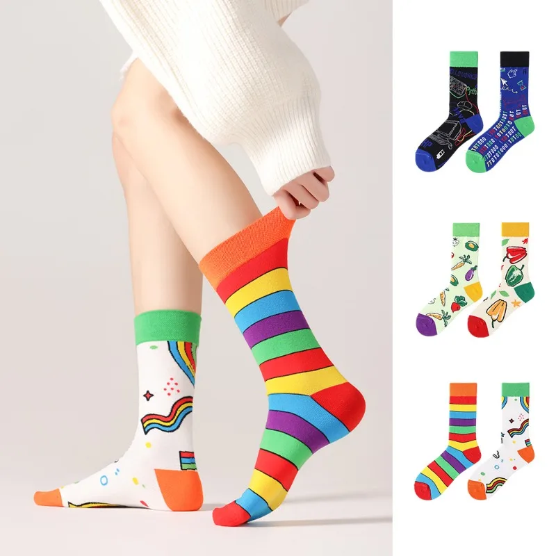 

Original AB Socks Asymmetrical Unisex Mid Calf Cotton Couple Socks High Value Personality