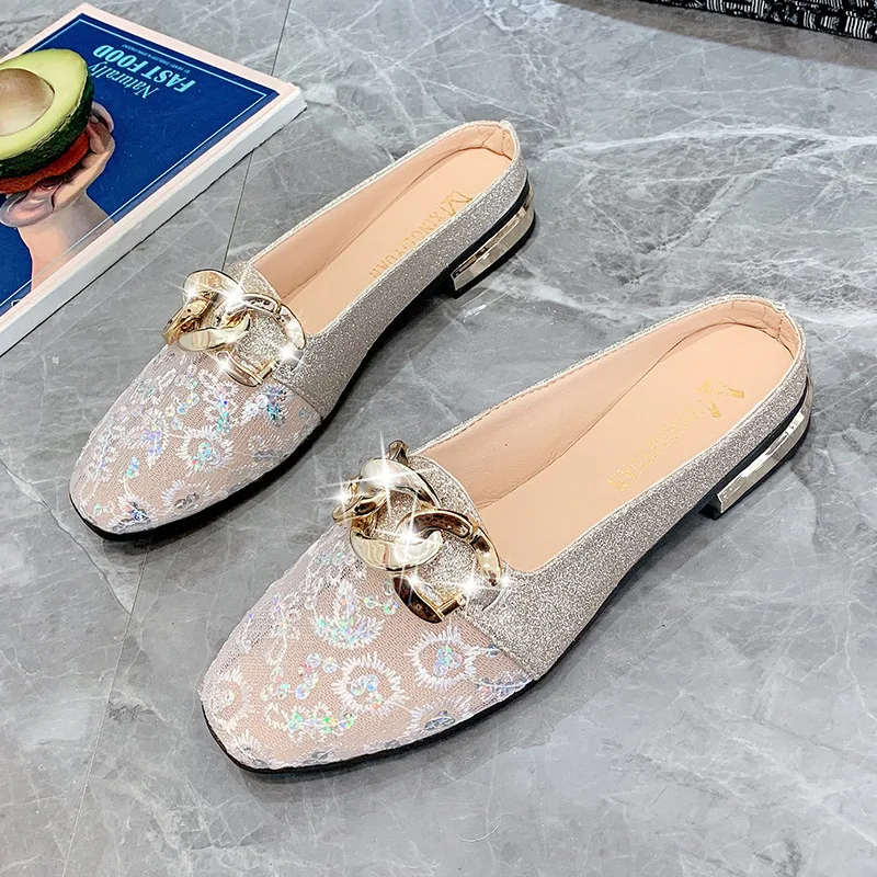 Women Baotou Half Slippers Summer New Fashionable Breathable Round Toe Lazy Women Outerwear Lightweight Low Heel Half Slippers