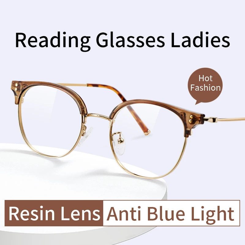 

Anti Blue Ray Reading Glasses For Women Presbyopia Eyeglasses Ultralight Round Frame Readers lightweight Magnifying Glasses