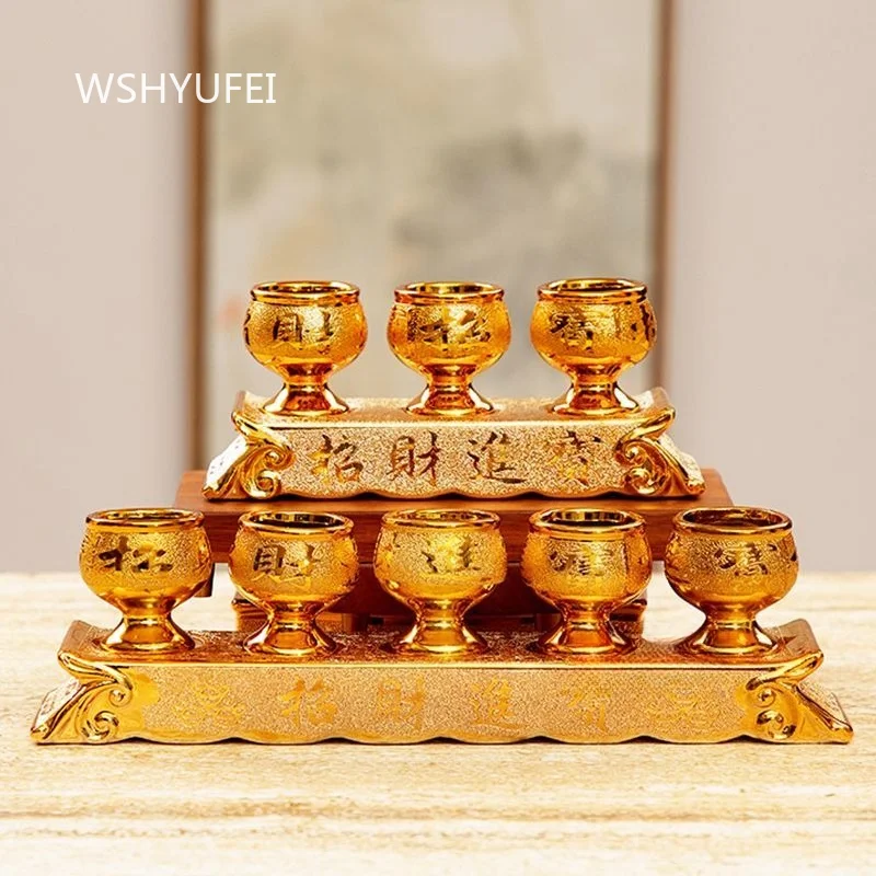 Ceramic Three Supply Cups, Five Supply Cups, Household Buddhist Temples, Temples, Household Offerings and Decorations