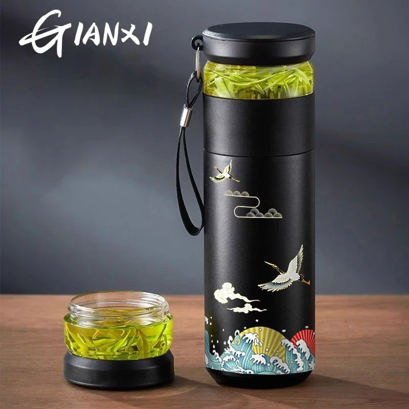 GIANXI Chinese Style Thermos Cup Ceramic Inner Tank men's Tea Cup Tea Water Separation Foam 316 Stainless Steel Water Cup New