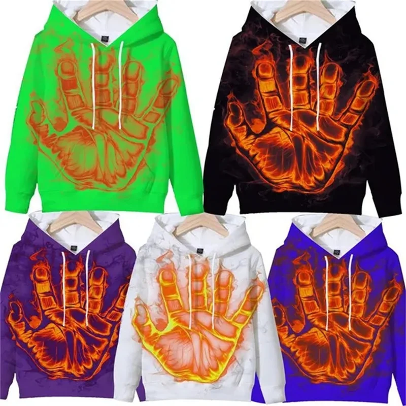 

Pop Flame Hand Graphic Hoodies For Men Kids Fashion Cool Streetwear Pullovers Unisex Sports Jackets Winter Hooded Hoody Clothes