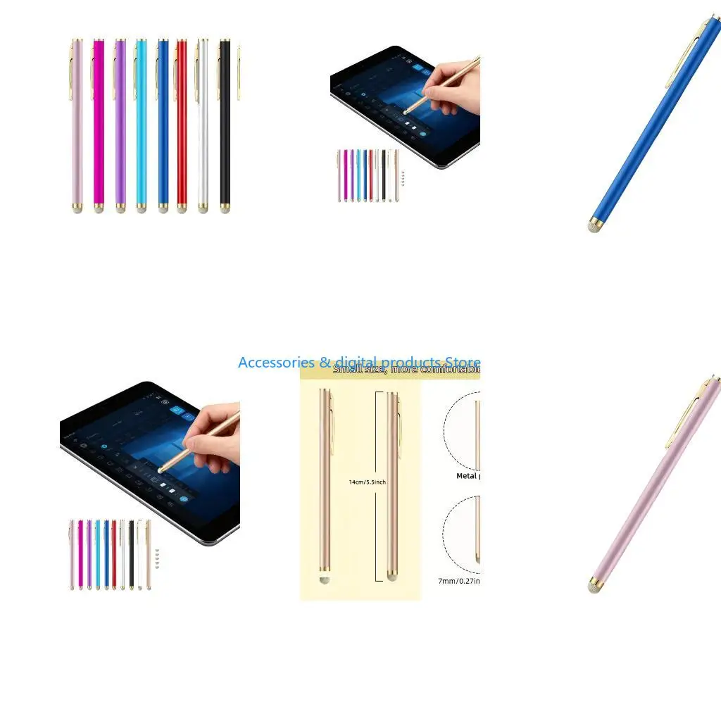 77JD Gold Clip Styluses Pen Replaceable Conductive Head Touchscreens Devices Support Metal Construction Ergonomic Design