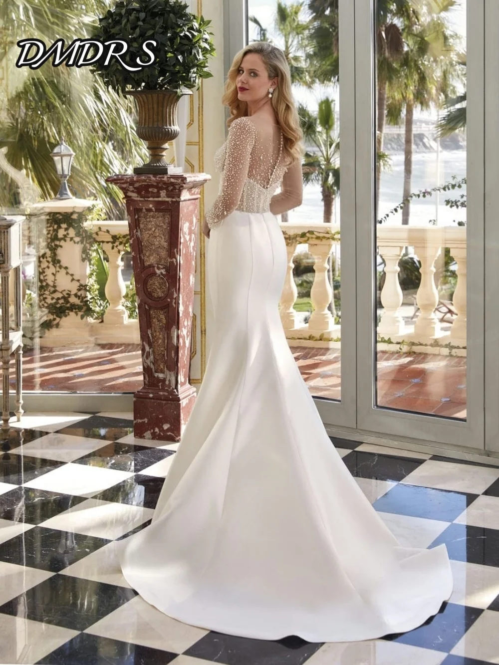 Stilvolle Langarm-Brautkleider Romantische A-Linie Brautkleider Elegante bodenlange Brautkleider aus Satin Vestidos De Novia