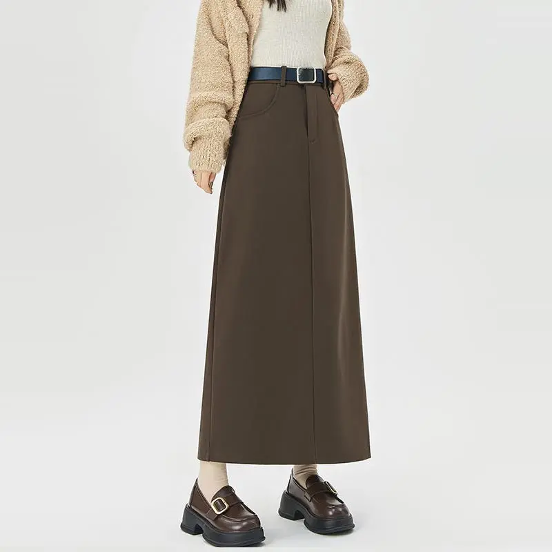 Woolen Skirt for Women Autumn Winter High-waist Slim Fit Straight Hip-hugging Long Skirt Vintage Clothing Y2k Japanese Style