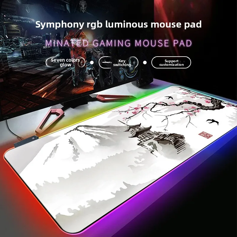 

Japanese Style Ink Sakura Mouse Pad with LED Colorful Lights - Power-off Memory RGB Illuminated Gaming Desk Mat