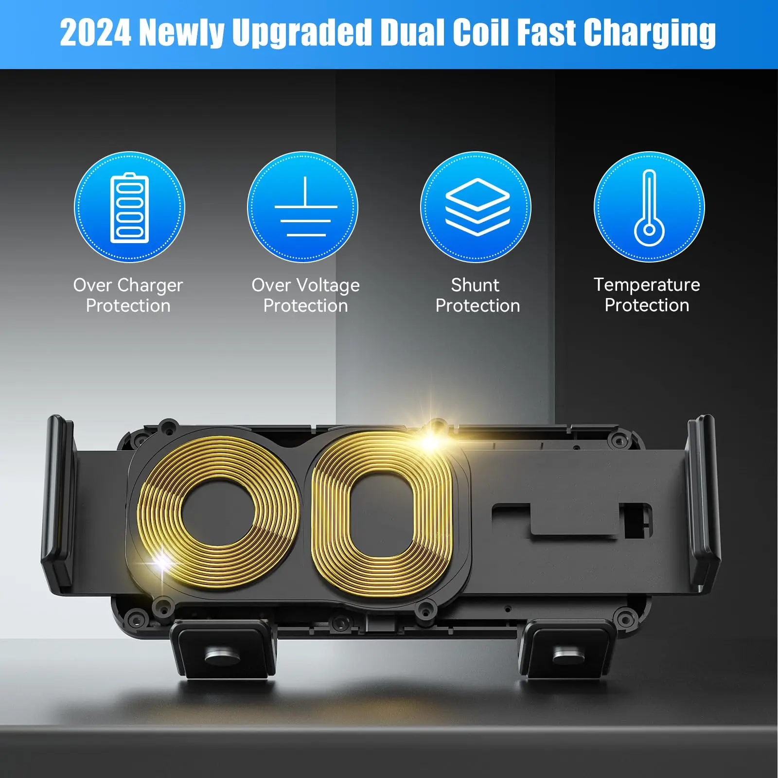 Dual Coil Car Wireless Charger Stand Car Phone Holder Mount 15W Fast Charging For Samsung Galaxy Z Fold 7 6 S26 S25 iPhone 17