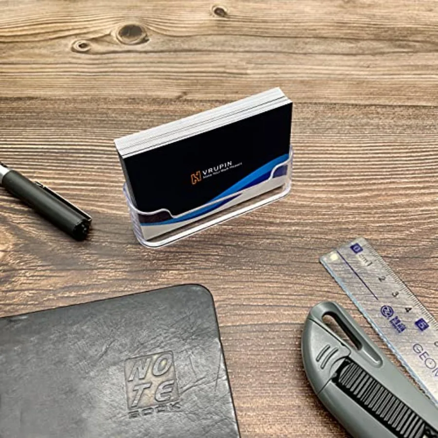 Business Card Holder for Desk - 4 Pack Acrylic Business Card Holder, Fits 30-50 Business Cards Display Business Card Stand Desk