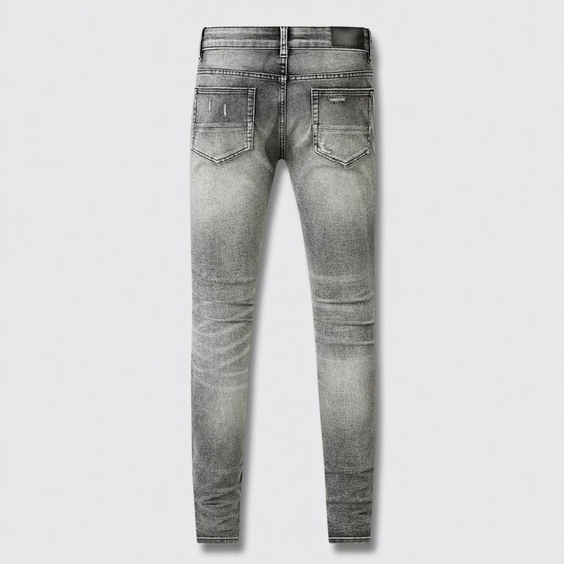 y2kFashion Men's Retro Grey Jeans High Quality Stretch Tight Patched Jeans Men's Splicing Designer Hip Hop Brand Pants Hombr