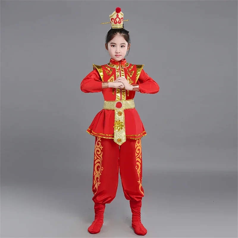 Hua Mulan-Disfraz tradicional chino para niños, ropa de fiesta de actuación en escenario, vestido de baile de Drama de soldado antiguo, 110-160CM