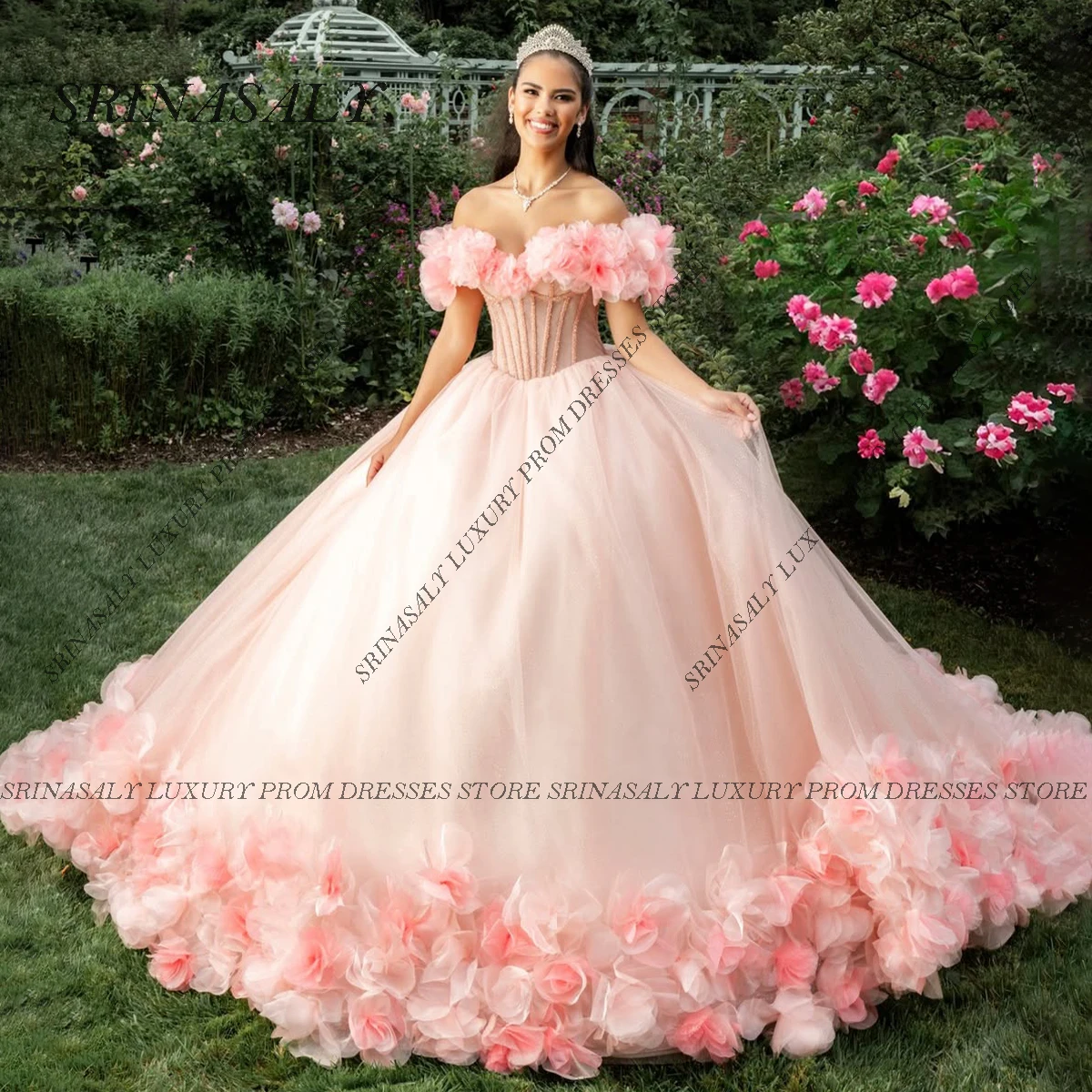 

Customized Mexican Princess Handmade Flower Quinceanera Dress Ball Gown Beading Of Shoulder Corset Sweet 16 Vestidos De 15 Años